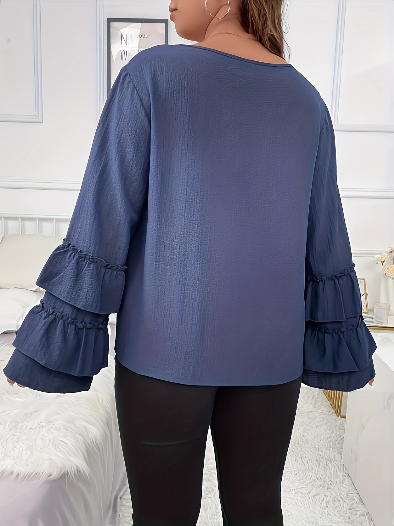  Ruffle Trim Layered Bell Sleeve Blouse