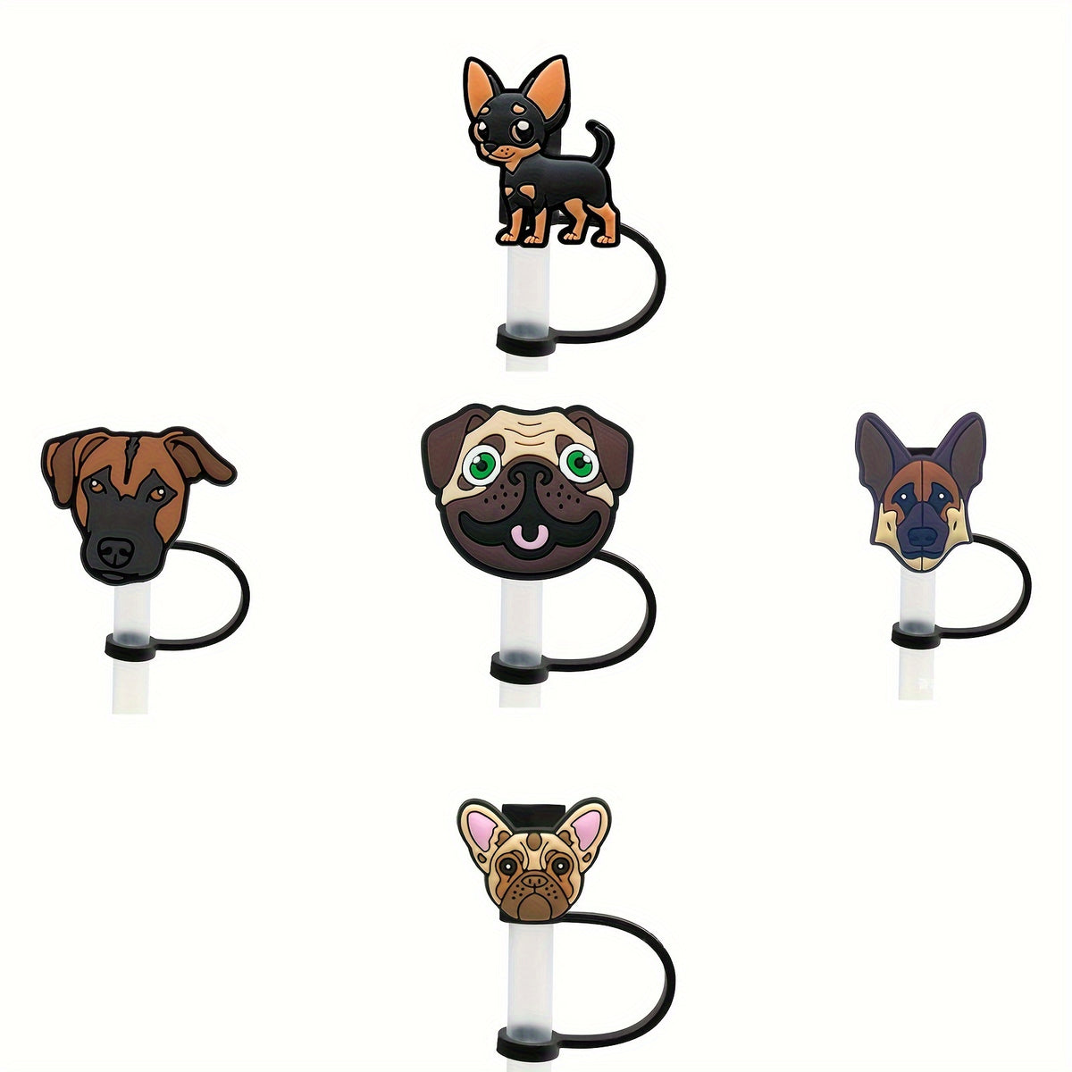 5pcs Cartoon Animals Silicone Straw Cover Reusable Drinking Straw Plugs