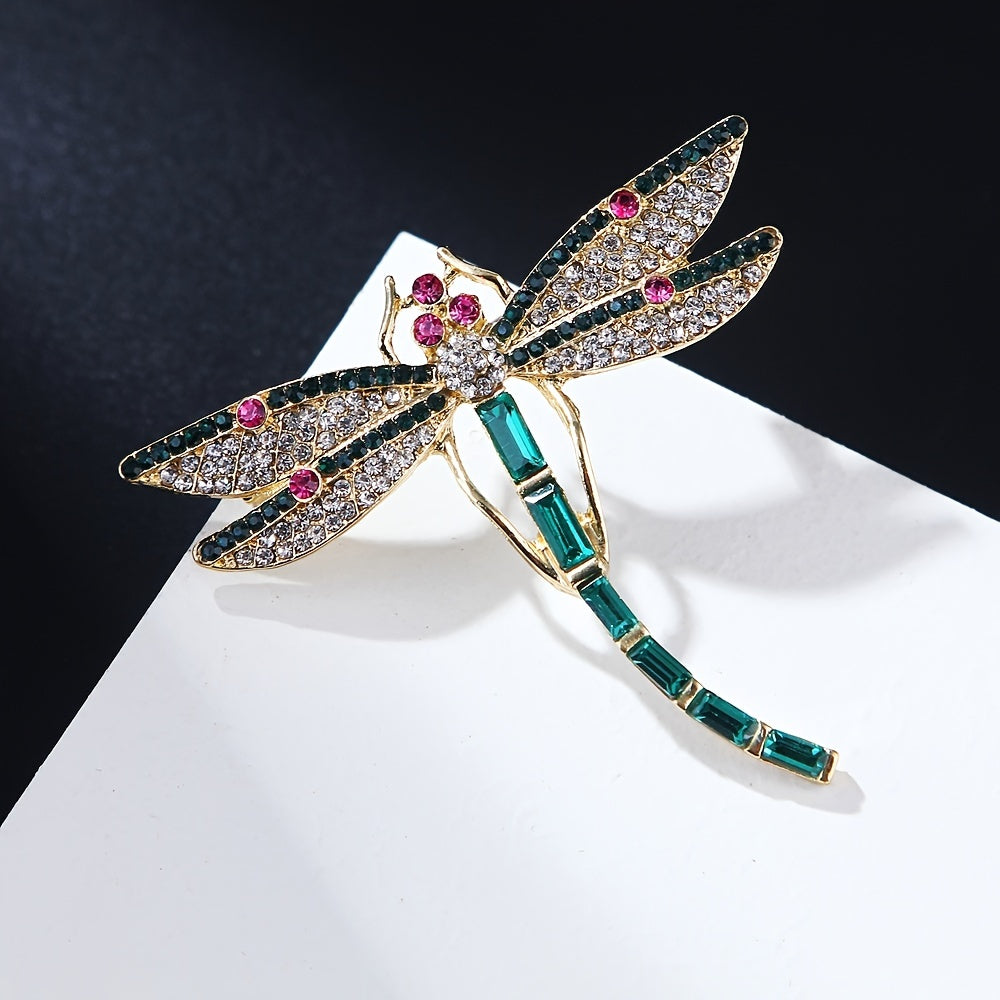 Vintage Green Enameled Dragonfly Brooch Pin