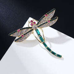 Vintage Green Enameled Dragonfly Brooch Pin