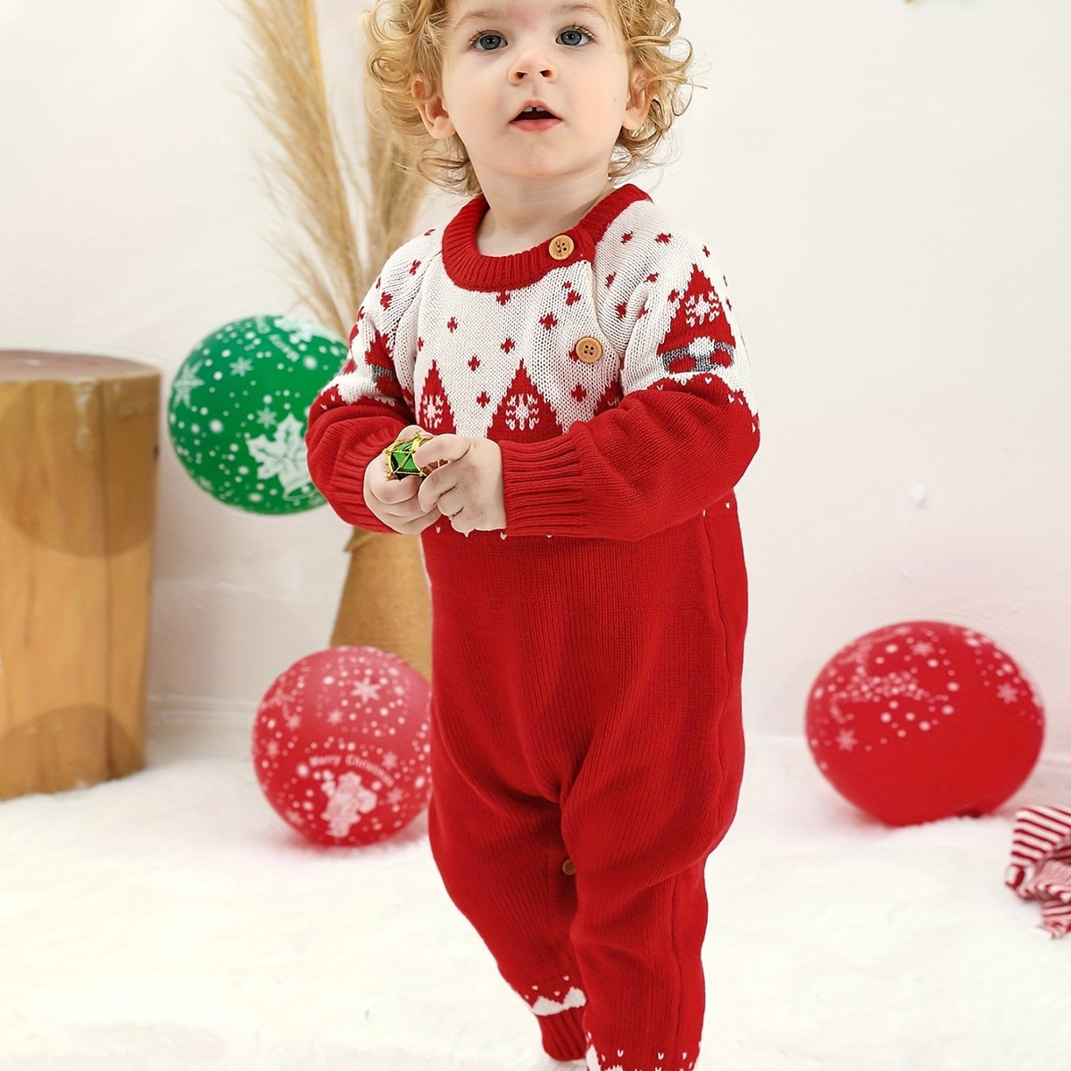 Unisex Baby Christmas Party Knitted Sweater Romper Jumpsuit