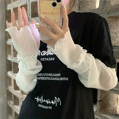 Lace Ruffles Long Gloves Sunscreen UV Protection Sleeves