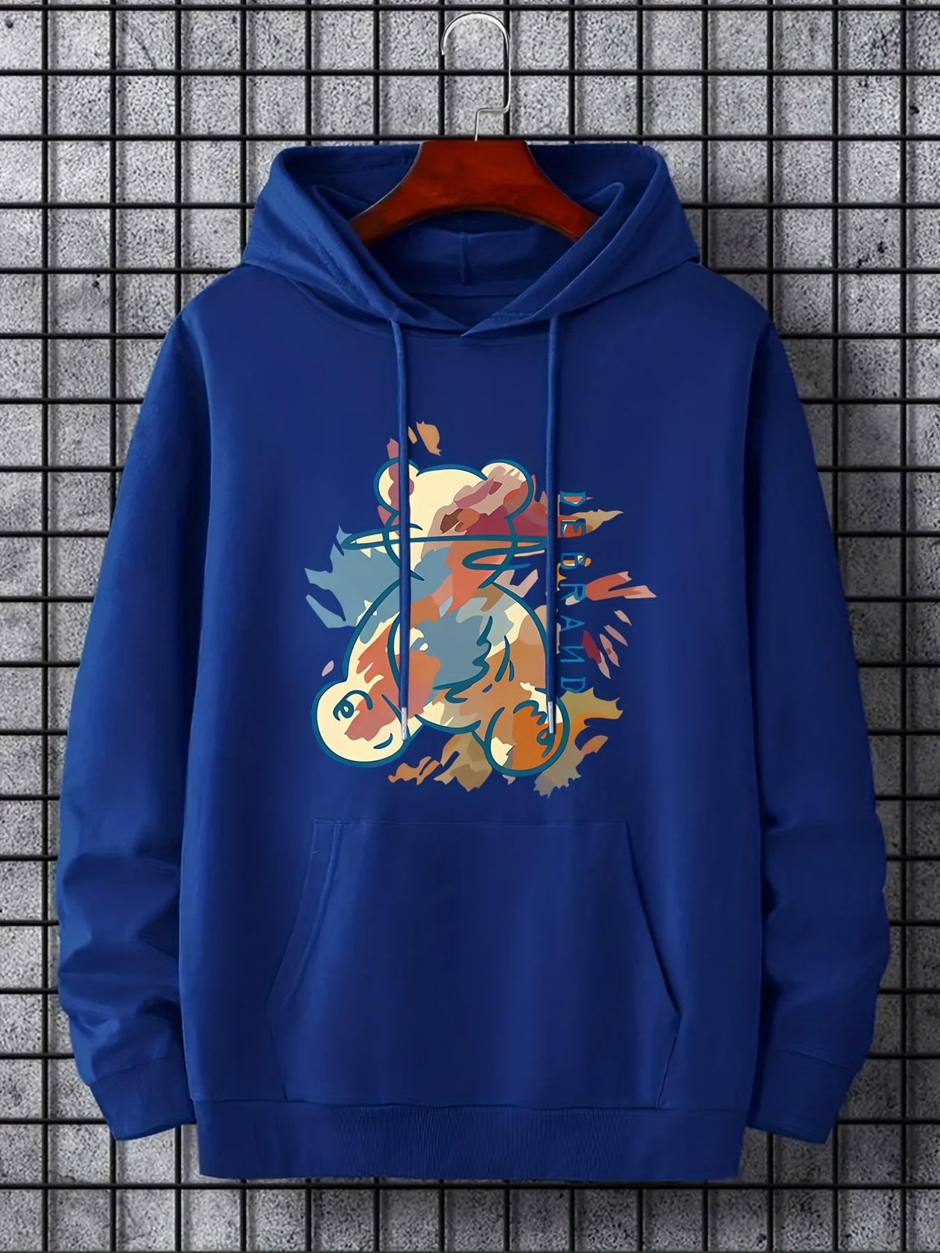 Cartoon Bear Print Hoodie Men's Graphic Pullover Hoodie