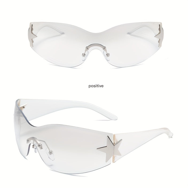 Rimless Y2K Sunglasses Women Oversized UV400 Futuristic Wrap Around