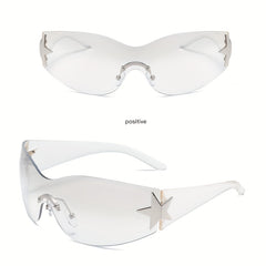 Rimless Y2K Sunglasses Women Oversized UV400 Futuristic Wrap Around