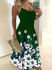  Floral Print V Neck Maxi Cami Dress