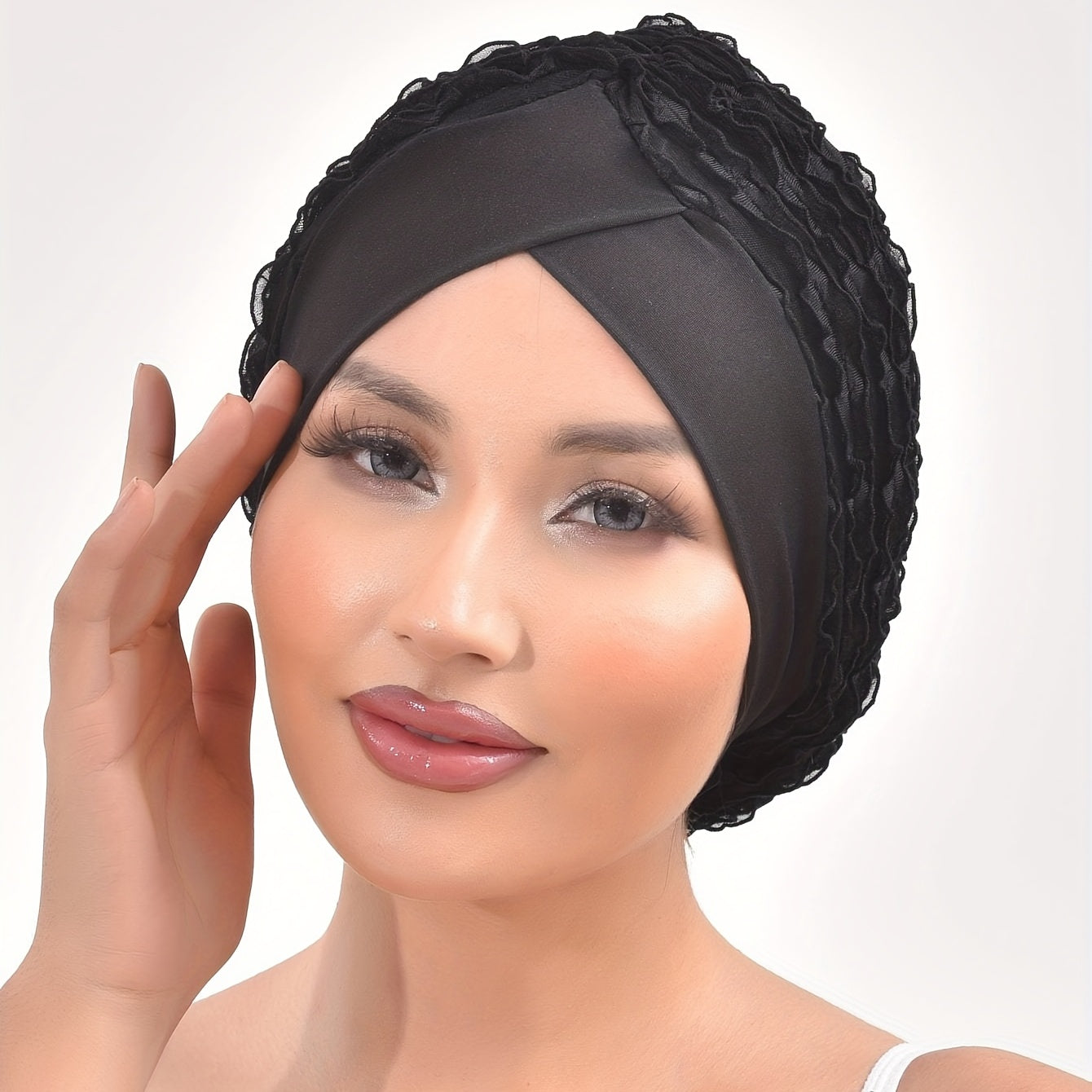 Solid Lace Turban Cap Head Wraps Elastic Hijab Hats Ramadan Beanie