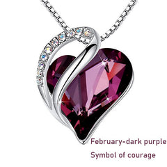 12 Months Birthstone Love Heart Pendant Necklace Jewelry Gift For Women