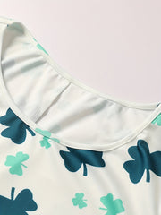  Women's Clover Print Lantern Sleeve Tee Dress
