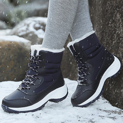 Women's Faux Fur Snow Boots Waterproof Anti-slip Lace-up Warm Mid Calf