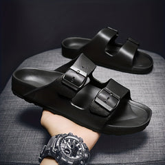 Men's Two Band Slide Sandals - Casual Non Slip Open Toe Shoes