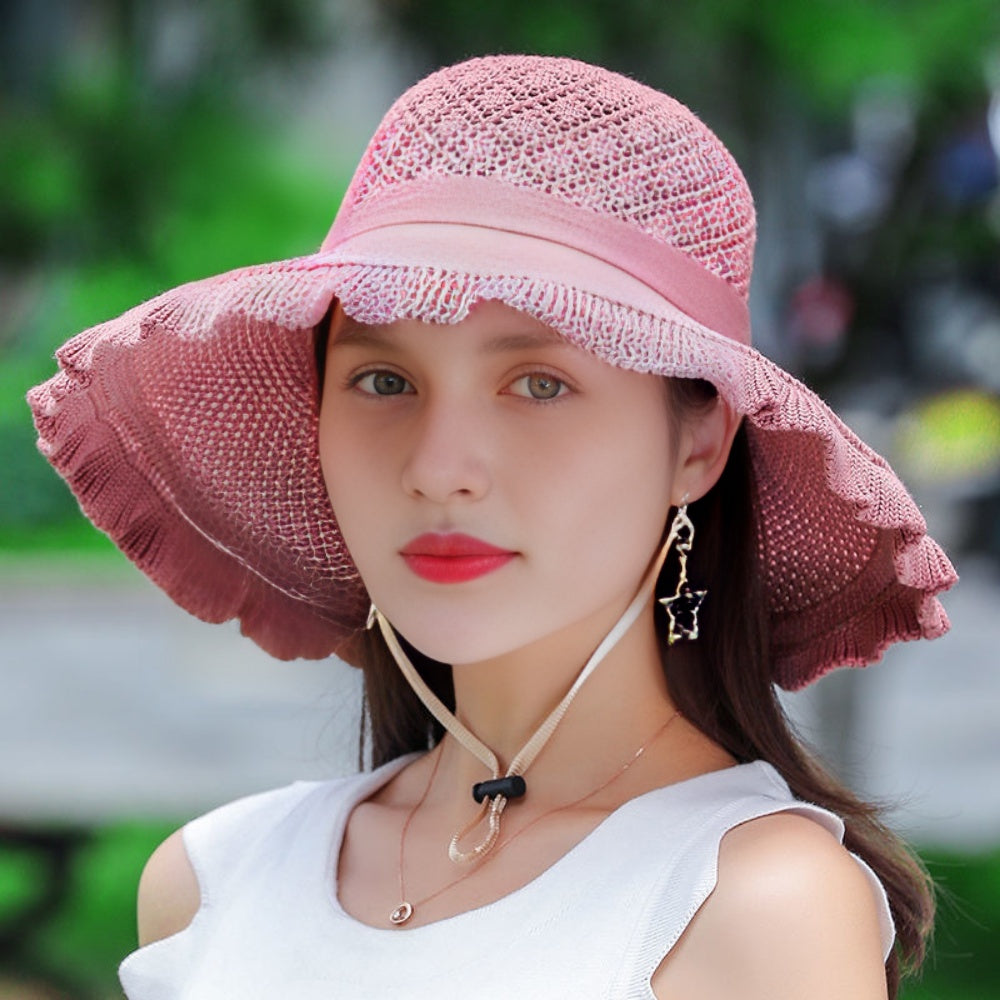 Crochet Hollow Wide Brim Sun Hat for Women