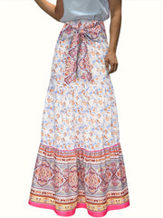 Floral Print Tie Front Skirt Boho Skirt For Spring & Summer
