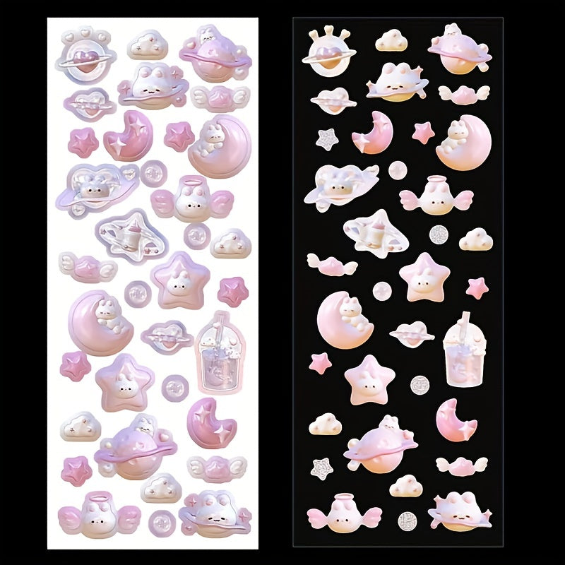 Moon Rabbit 3D Love Heart Star Stickers Set