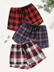 3-Pack Women's Red Plaid Tie Front Sleep Shorts