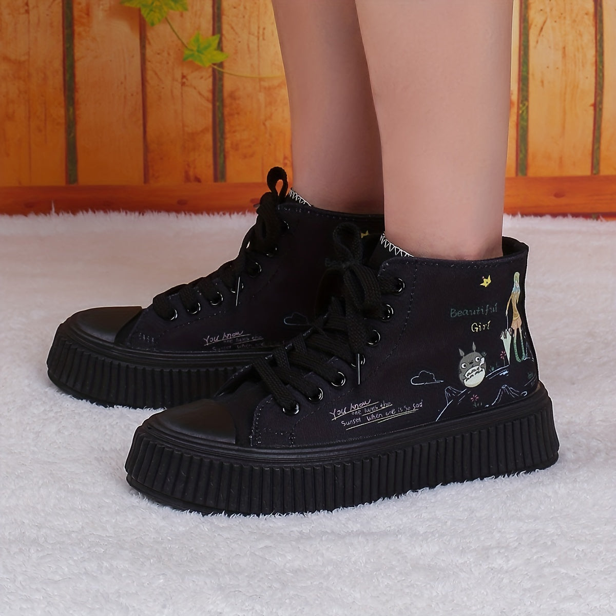 Women's Cartoon Print Canvas High Top Sneakers