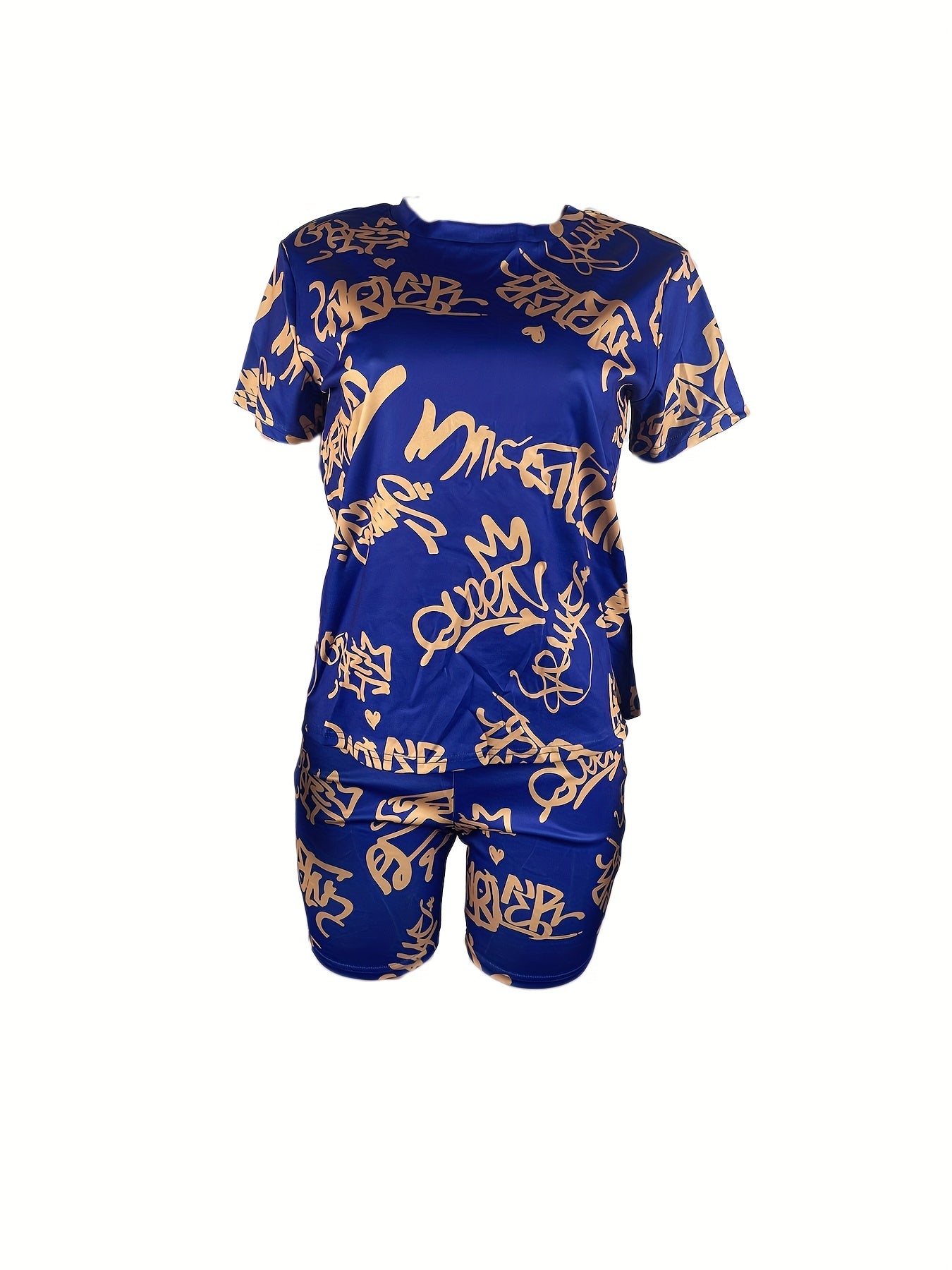 Queen Letter Print 2pc Set Casual Short Sleeve T shirt & Shorts Outfit Women's