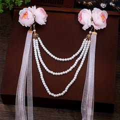 Chinese Style Flower Hair Clip With Faux Pearl Beaded Chain