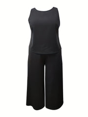  Solid Tank Top & Wide Leg Pants Set