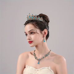 3pcs Alloy Crystal Headband Necklace Earrings Set Women's Jewelry