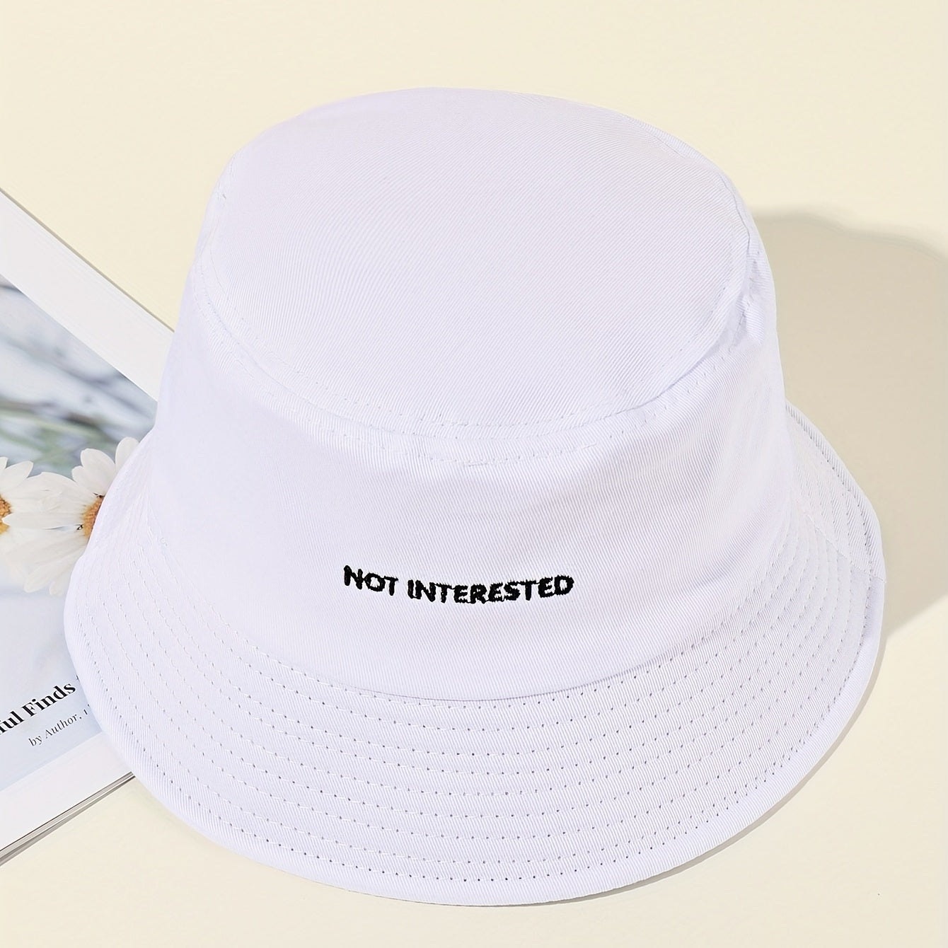Embroidery Bucket Hat Lightweight Fisherman Cap Solid Sunscreen Travel Beach Hat