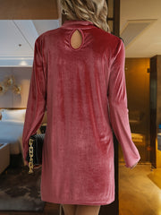 Velvet Long Sleeve High Neck Mini Dress for Plus Size