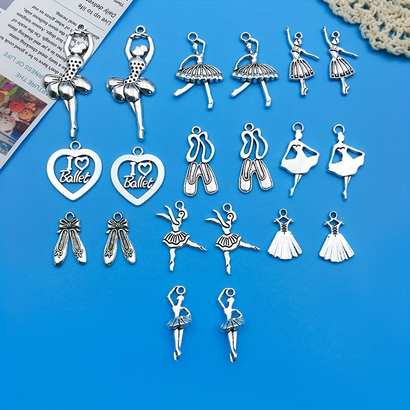 20pcs Antique Silvery Ballerina Girl Pendants For DIY Jewelry Making