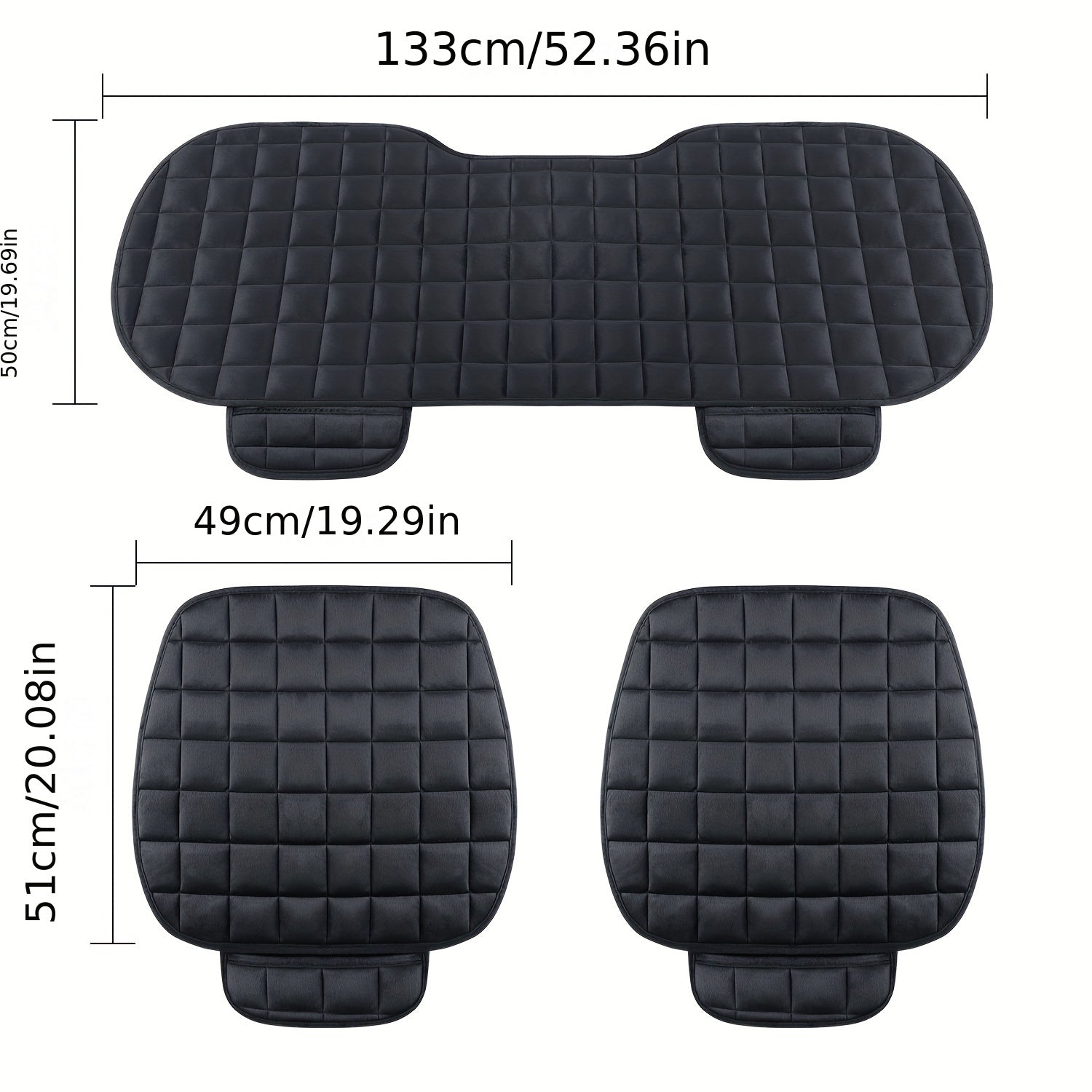 3pcs Car Seat Cushions for 2-5 Seat Cars, High Density Silk Cotton Filling