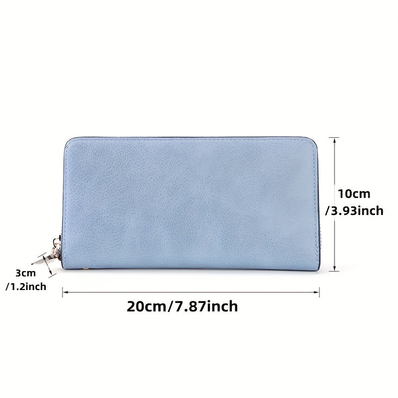 Women's Vintage Long Clutch Purse Faux Leather Coin Purse Zipper Bag