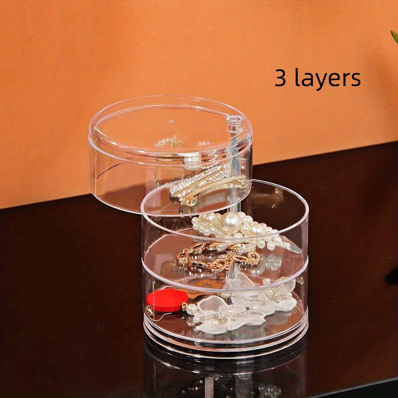 Rotary Table Top Jewelry Storage Box Transparent Dust Prevention Cosmetic Rack