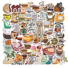 50 Cute Coffee Stickers Waterproof & Self Adhesive