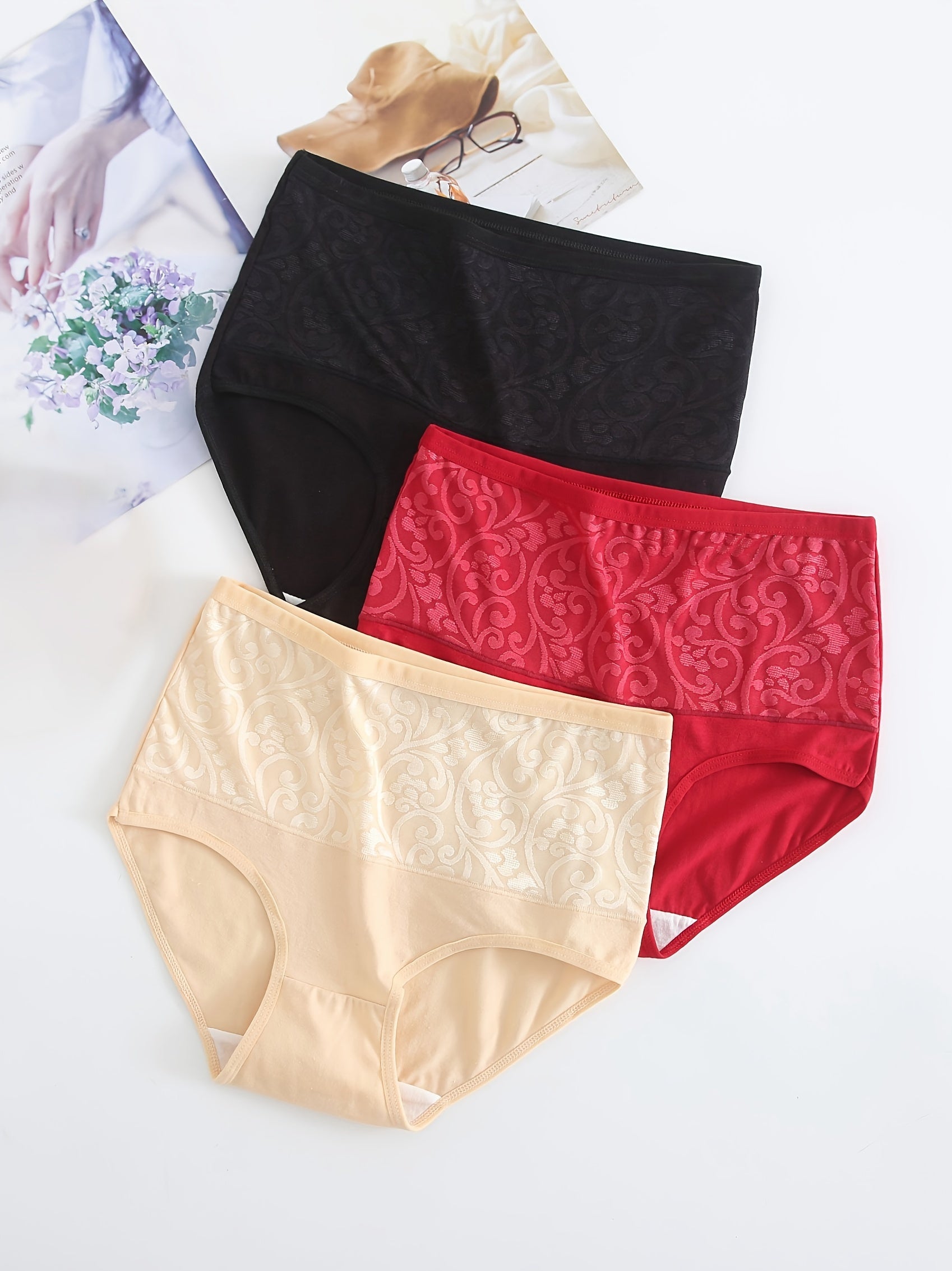 Women's Plus Floral Print High Rise Shaping Panties 3PC Set