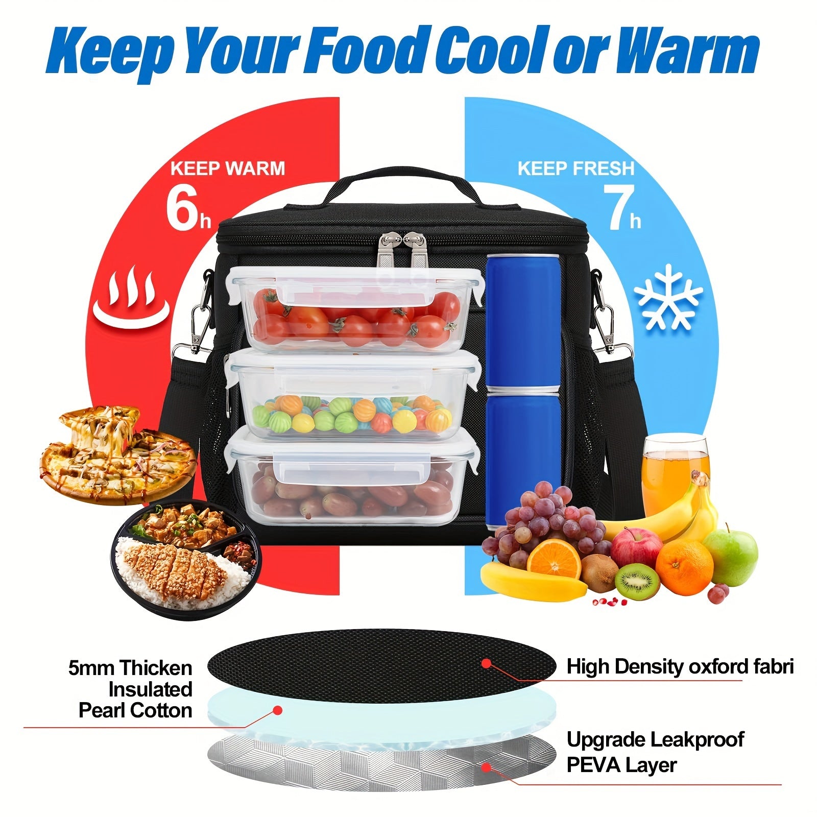 Leakproof Reusable School Lunch Bag with Shoulder Strap