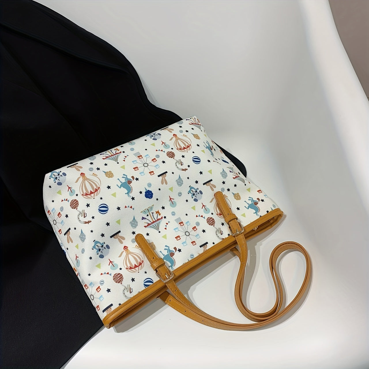 Cartoon Print Tote Bag Large Capacity Shoulder Bag Women's Handbag
