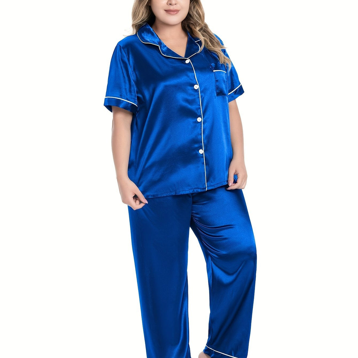  Silk Satin Button Up Shirt & Pants Lounge Set
