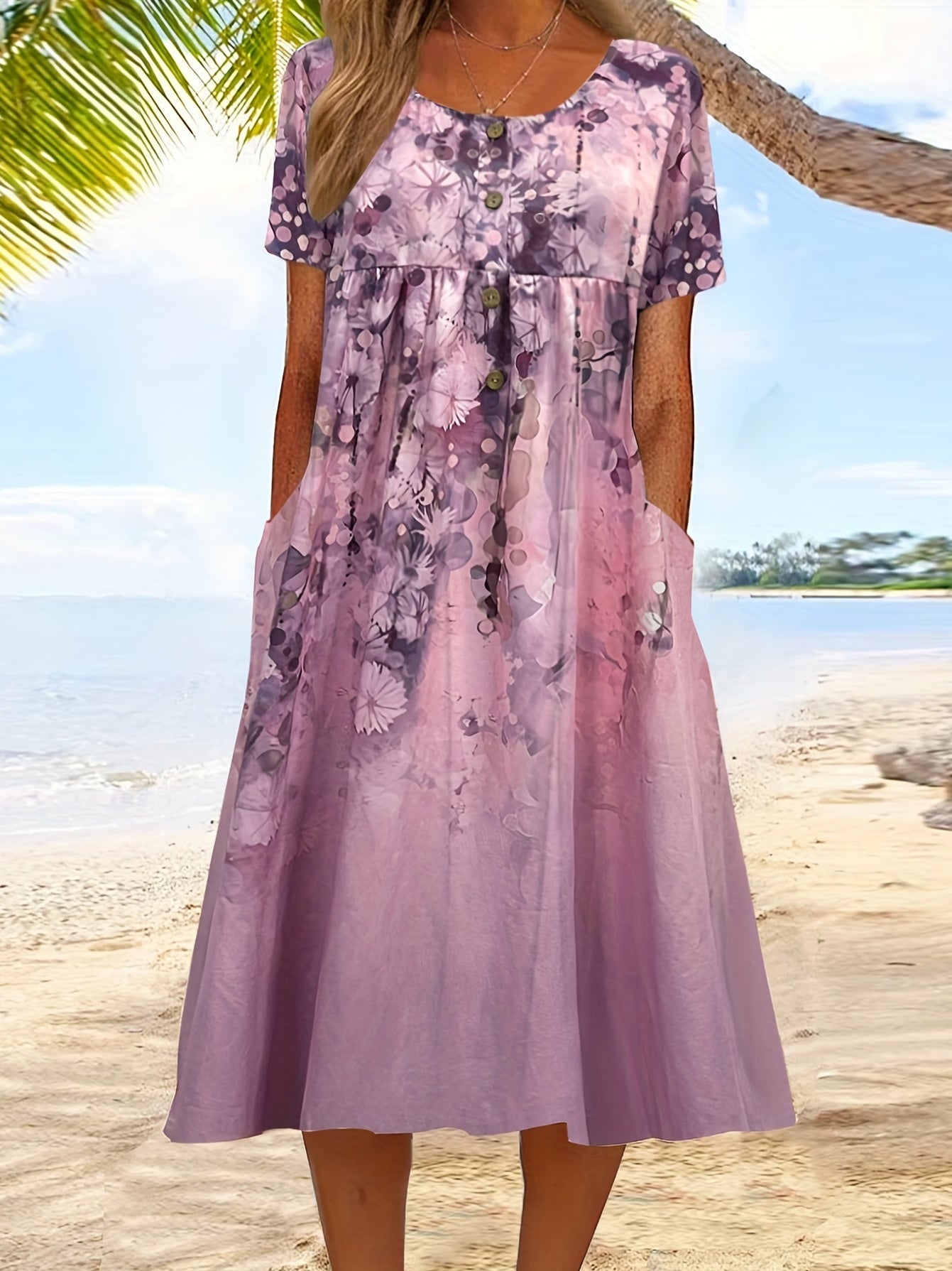  Floral Print Short Sleeve Dress