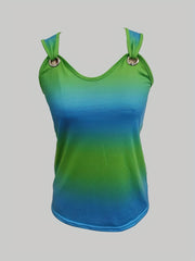 Gradient Print Ring Tank Top Sleeveless Crew Neck Summer Top