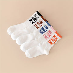 5 Pairs Letter Print Socks Mid Tube Women's Stockings