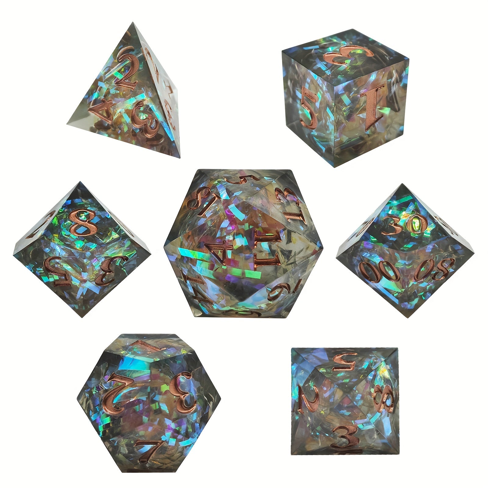 Colorful Striped Dice Set Of 7 Polyhedron Crafting Board Game