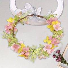 Floral Crown Headband Artificial Rattan Leaf Hair Wreath with Ribbon