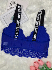 Plus Size Sexy Bra Women's Plus Letter Tape Floral Lace Wireless Bralette