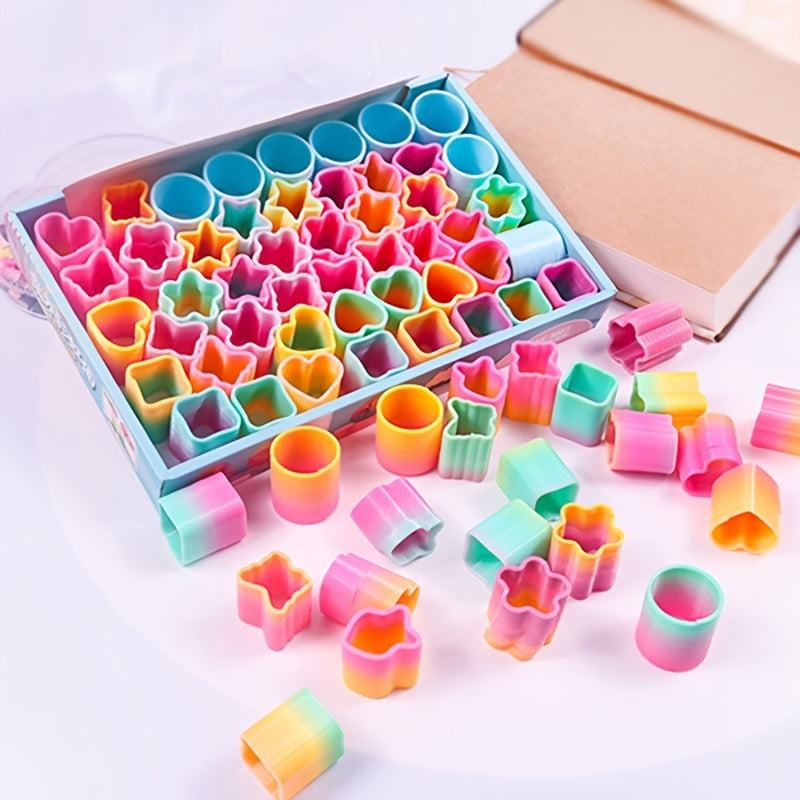 48pcs Mini Rainbow Circle Toys Five star Spring Stacking Party in Colorful Box