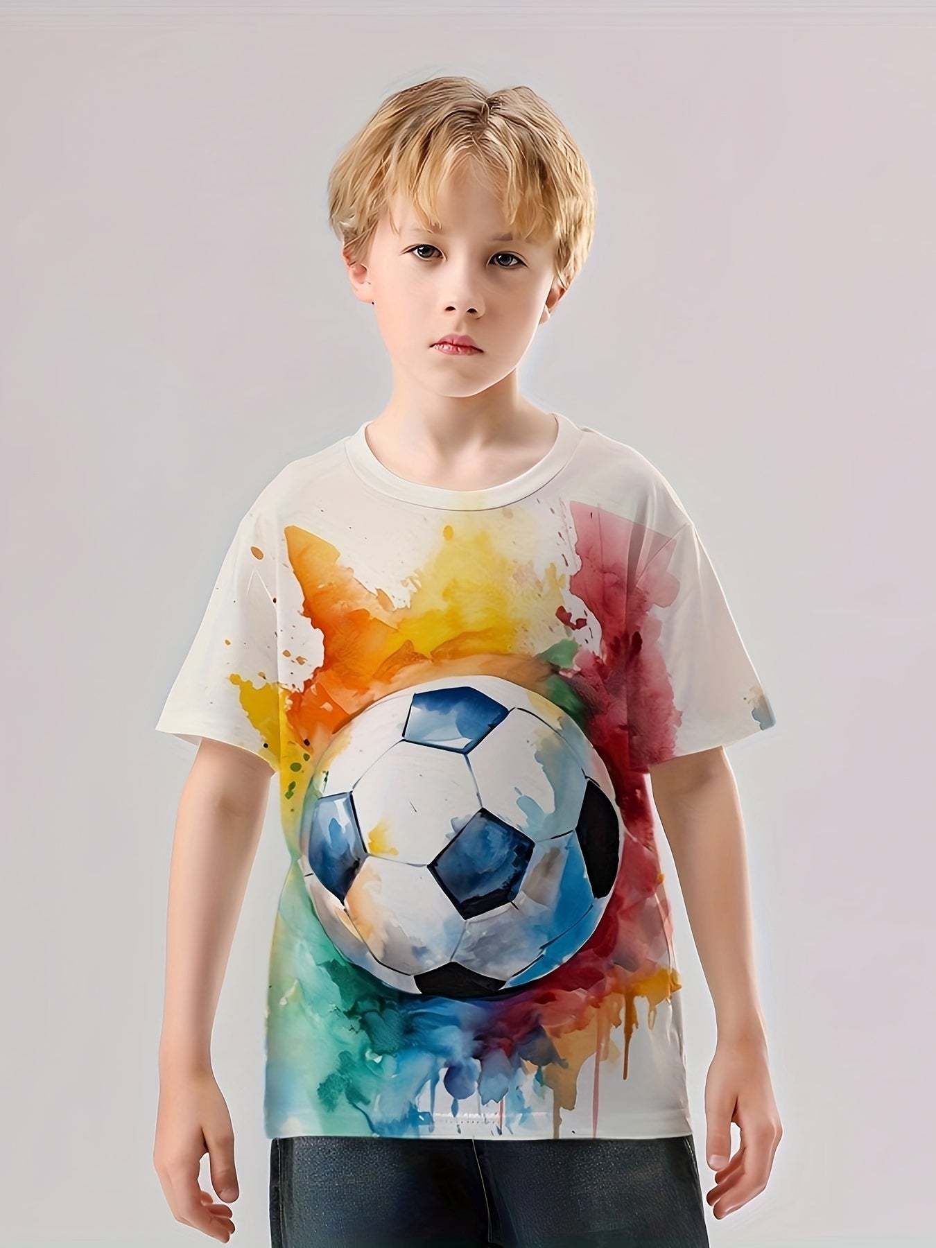 Colorful Football 3D Print Boys T Shirt Short Sleeve Tee For Kids