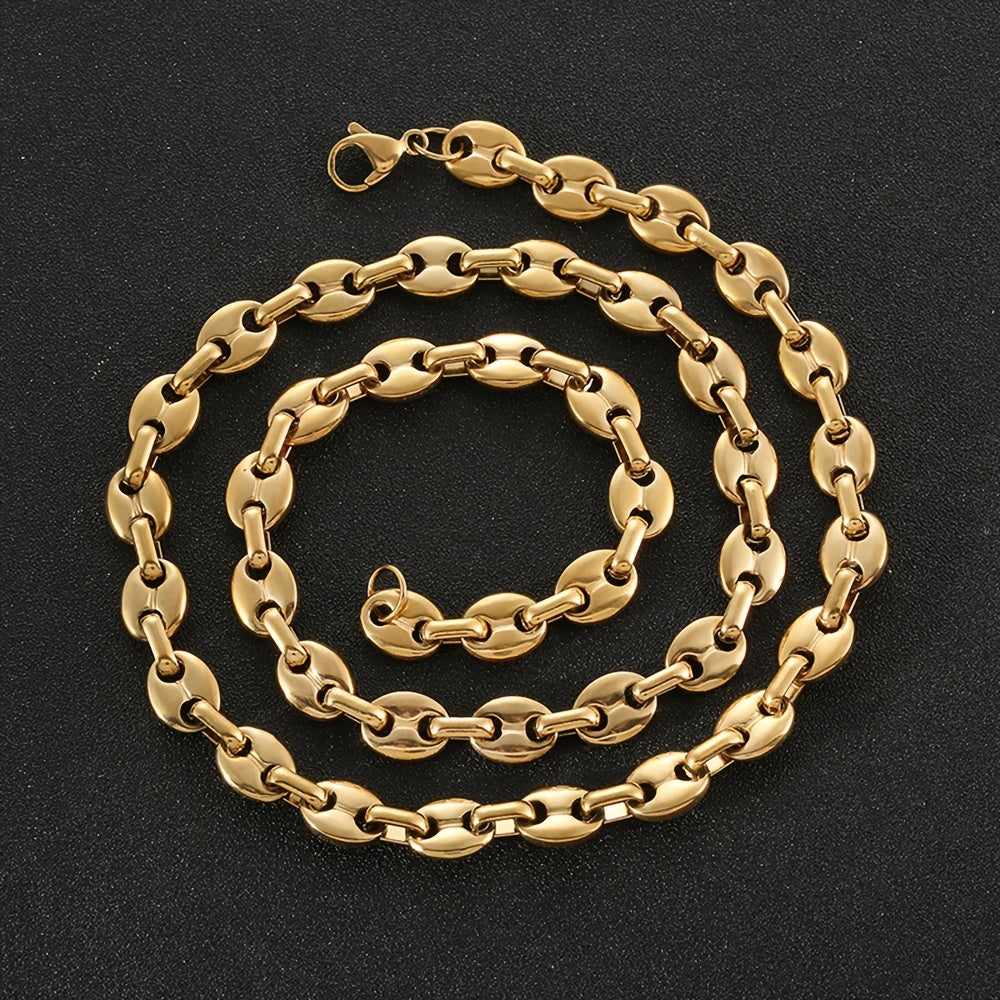 Men Stainless Steel Coffee Bean Necklace 22in Long Golden Steel