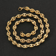 Men Stainless Steel Coffee Bean Necklace 22in Long Golden Steel
