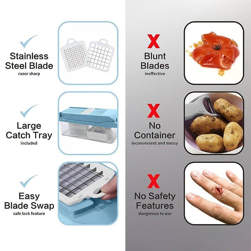 14pcs Vegetable Chopper Multifunctional Slicer Cutter With Container