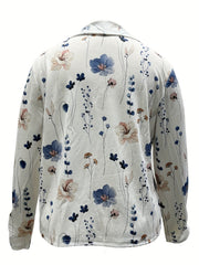  Floral Print Long Sleeve Lapel Collar Blazer