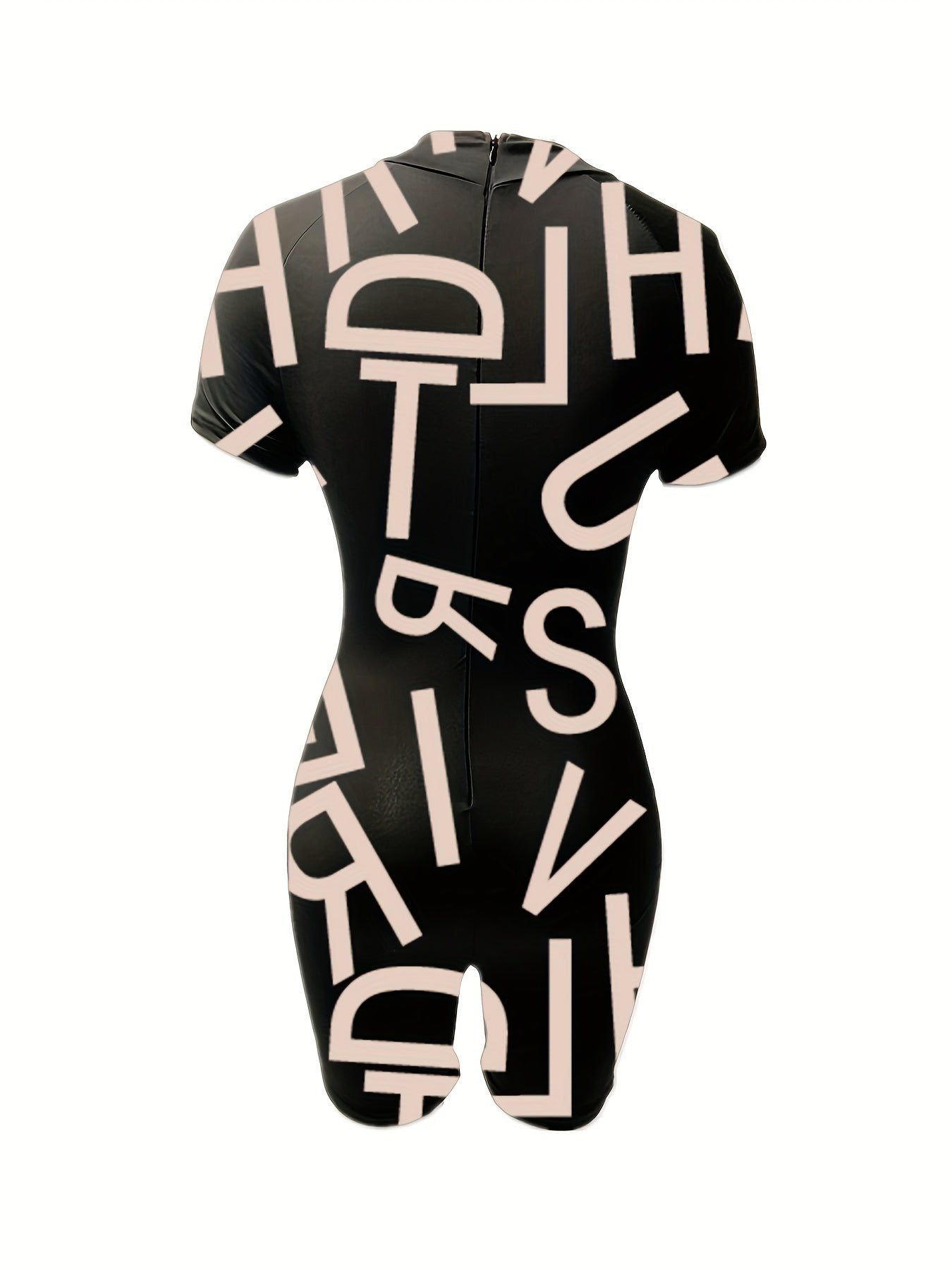 Graphic Print Slim Fit Zipper Rompers