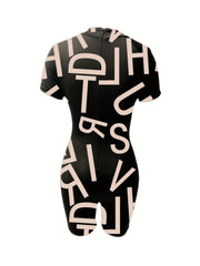 Graphic Print Slim Fit Zipper Rompers