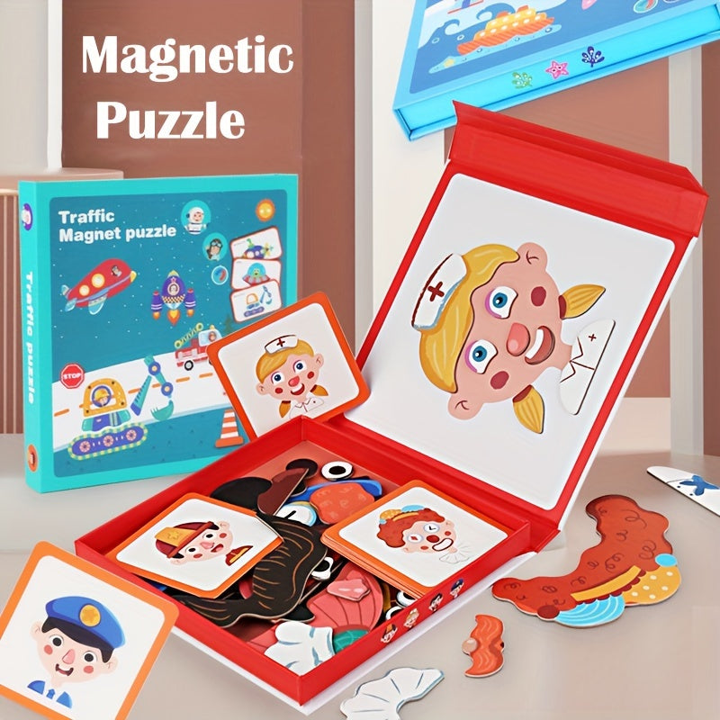 Magnetic Change Face Puzzles Car Airplane Road Travel Activities for Kids 3